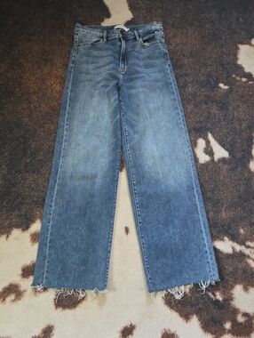 Women's Wide Leg Frayed Hem Jeans - Blue